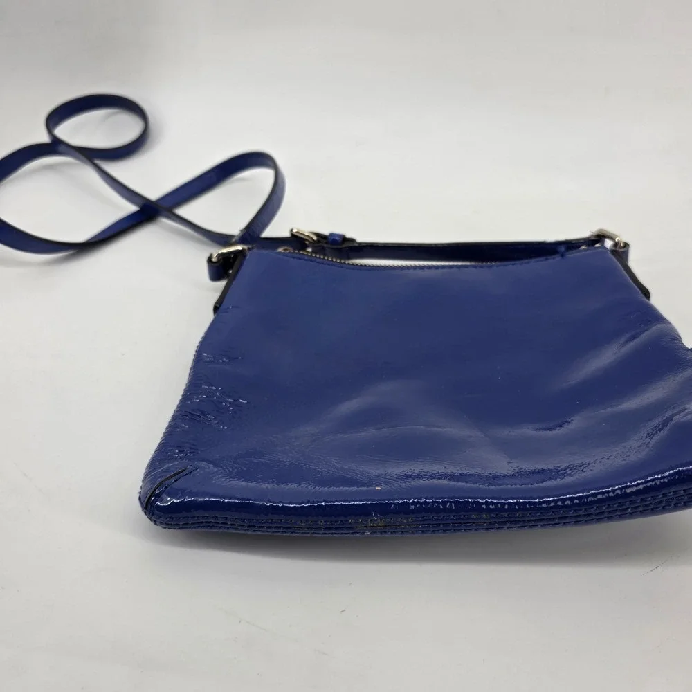 Kate Spade Cobalt Blue Patent Leather Crossbody Bag Gold Hardware Glossy Purse